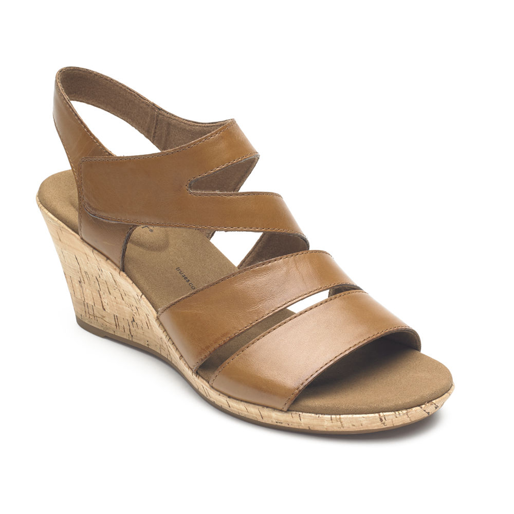 Rockport Sandals Womens Store - Rockport Briah Strappy Wedge Comfort Brown